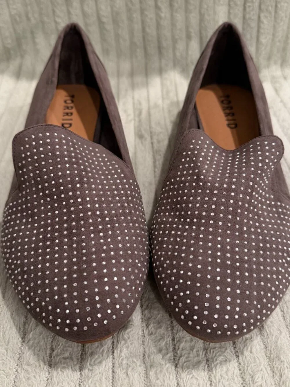 Torrid Size 11 Gray Silver Studded “Smoking” Slip-On Loafers New Without Box